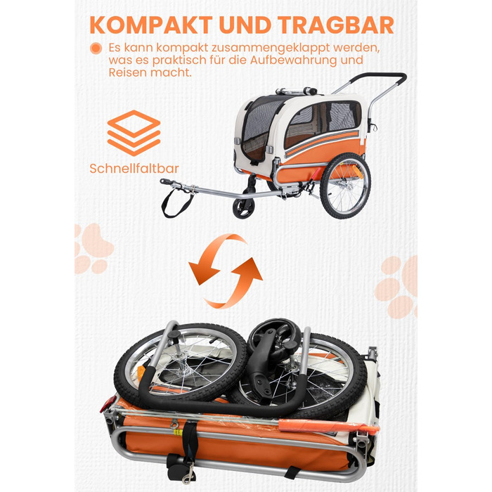 Причіп для собак SEPNINE® 2-в-1 для велосипеда та джоггінгу, до 30 кг, помаранчевий