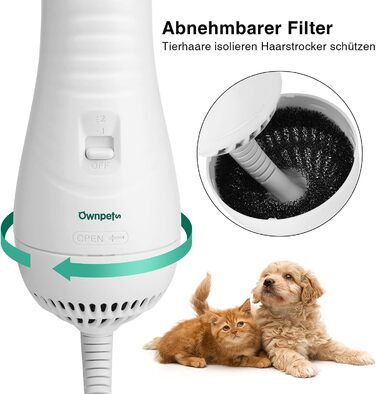 Сушарка для тварин Ownpets 2-в-1 з гребінцем, регульована температура, 300 Вт для собак і котів
