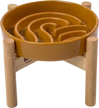Миска для собак Slow Feeder з кераміки з нековзким силіконовим краєм - пазл-миска для запобігання здуття та ожиріння (Абрикос-S) (Маленька, Хвилі-Помаранчевий з підставкою)