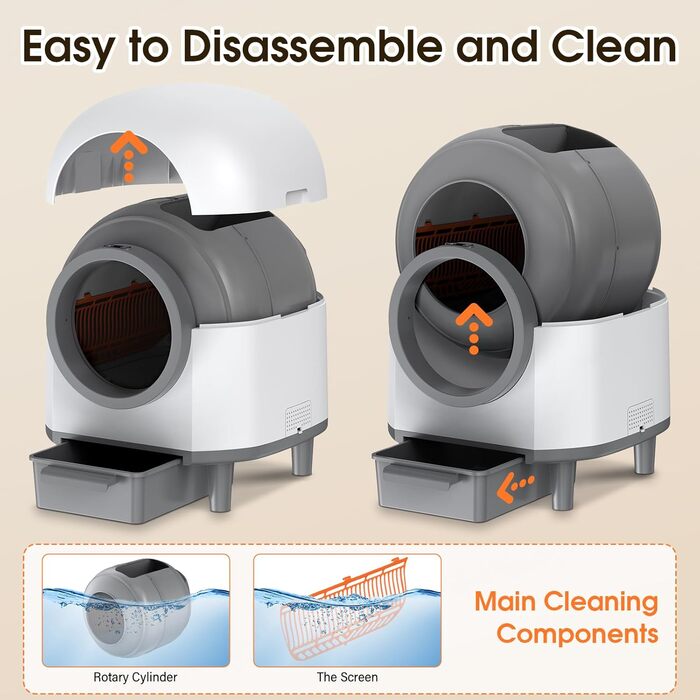 Автоматичний туалет для котів XXL, 80 л, самоочищення, керування через додаток, датчики безпеки, нейтралізація запаху, система безпечного зупинення, білий