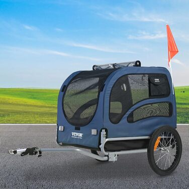 VEVOR Причіп для собак, вантажопідйомність до 45,4 кг, легкий, складна конструкція, універсальний кріплення, відбивачі, прапор