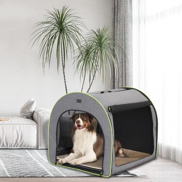Складаний бокс для великих собак Petsfit, переноска та кімнатний вольєр, міцний і зручний, із захистом від відкривання блискавки та плюшевою подушкою, розмір L, світло-сірий
