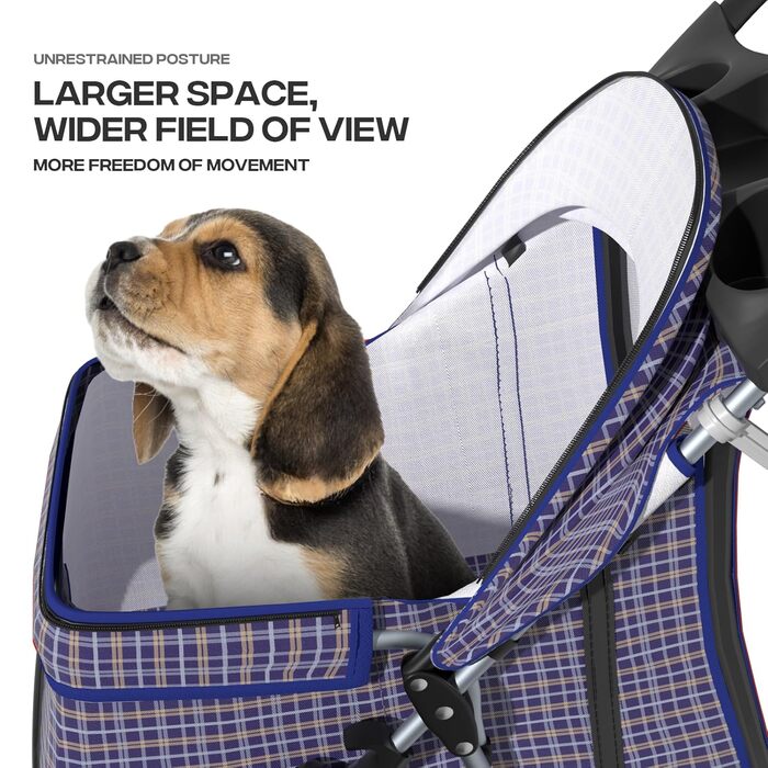 Дитяча коляска для котів та собак, 3 колеса, складний візок для тварин, 13,6 кг, з кошиком та тримачем для напоїв, в клітинку