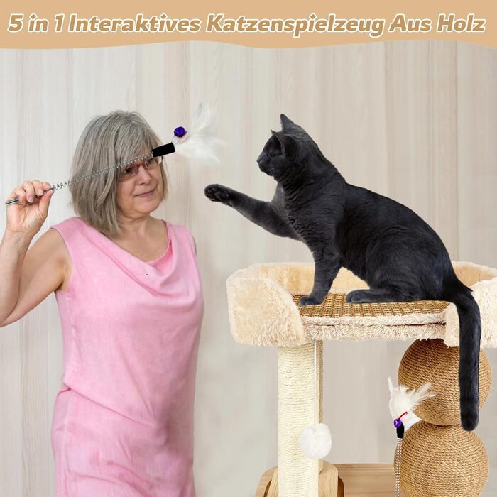 Інтерактивна іграшка для котів з дерева 6 в 1: меблі, кулі, м'яч, килимок, дряпка, кішка для середніх та маленьких котів