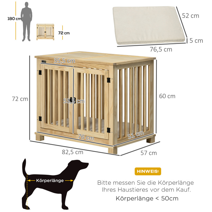 Pawhut Dog Cage Клітка для середніх собак з подушкою Будка для собак з натурального дерева в кремово-білому кольорі 82,5x57x72см