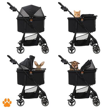 Візок для собак CECE 2 в 1 з переносною коробкою | Складаний візок-коробка для собак з додатковим кошиком для покупок | Використання як візок або безпечний переноска – Меланж (Чорний)