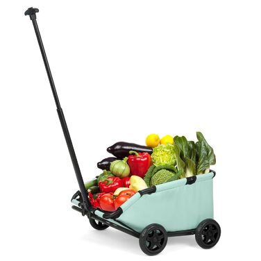 Складаний візок для маленьких тварин: візок-шопер з кишенькою, зручний ручка-телескопічний тягач, м'яке ліжко та страхувальний ремінь (Темно-зелений, Блакитно-зелений)