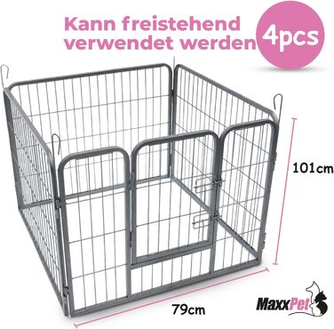 MaxxPet манеж для цуценят, складаний металевий вольєр 101x79 см, 4 секції, регульований, огорожа для собак, високоякісна сталь