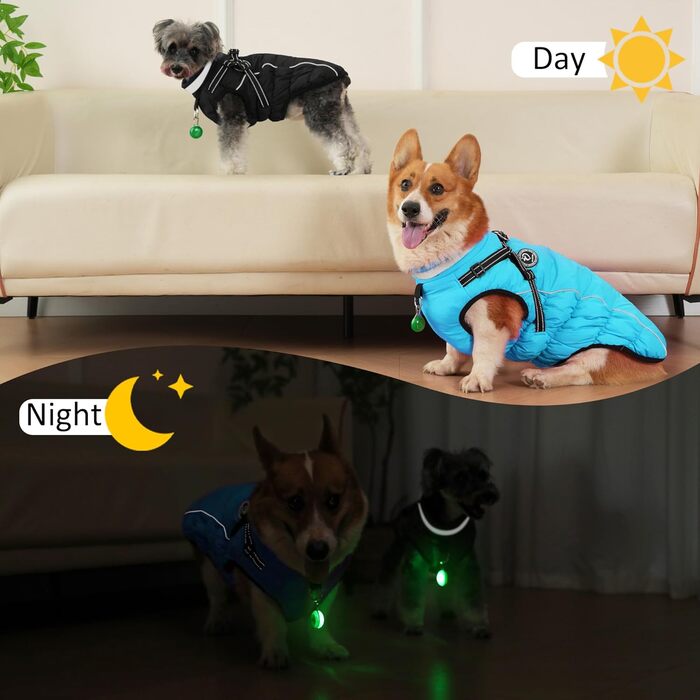 Зимовий одяг для собак: теплий водонепроникний одяг з коміром LED та світловідбиваючими смугами, 5XL, чорний