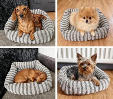 Крісло-лежанка для собак маленьких порід, миюче, знімний чохол, антиковзаюча корзина, зручний чохол з кролячої вовни, 51 x 48 x 15 см, Бежевий