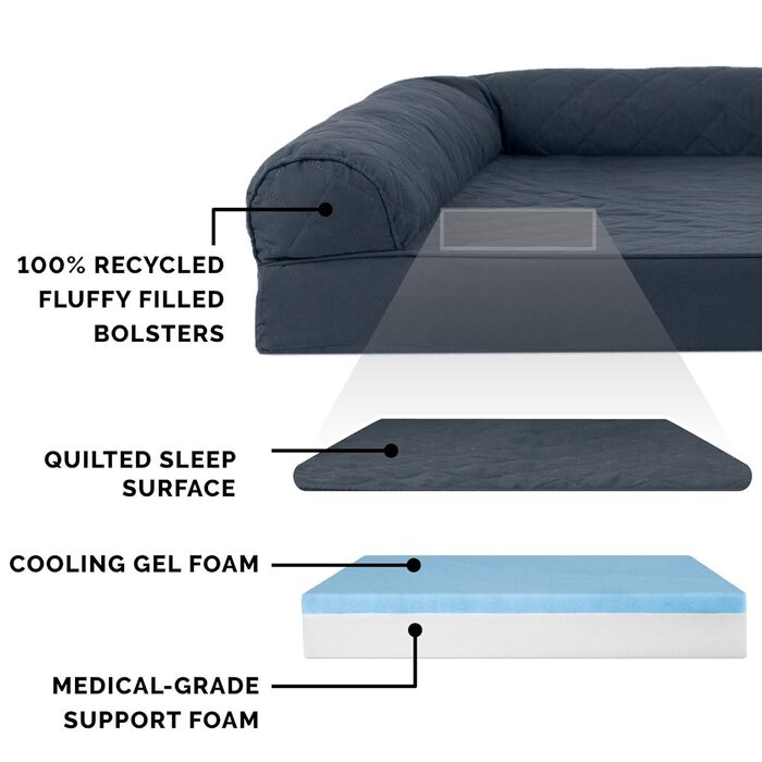 Гарне літнє собаче ліжко Furhaven з гелевим шаром, стиль софи, знімний чохол, колір фіалковий, розмір L (91 x 69 x 17 см)