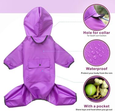 Водонепроникний дощовик для собак Idepet, дощова куртка для собак, захист від вітру та води, з капюшоном, зелений (M, Lila)