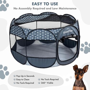 Водонепроникний вольєр для собак та котів GrandTies - складаний намет для тварин для використання в приміщенні та на вулиці, переносна клітка-переноска для цуценят, кошенят та кроликів з сумкою для перенесення (зоряна ніч)