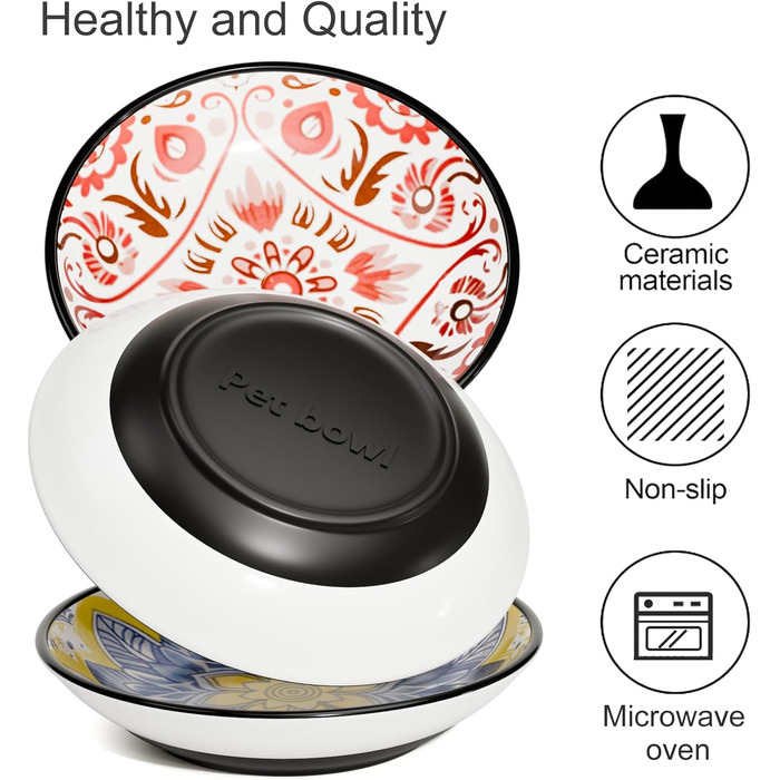 Керамічні годівниці для котів, миски для кошенят, анти-колючий дизайн, неслизька підставка, плоскі миски для котів, кошенят, маленьких собак, кроликів, набір 3 шт. Боген