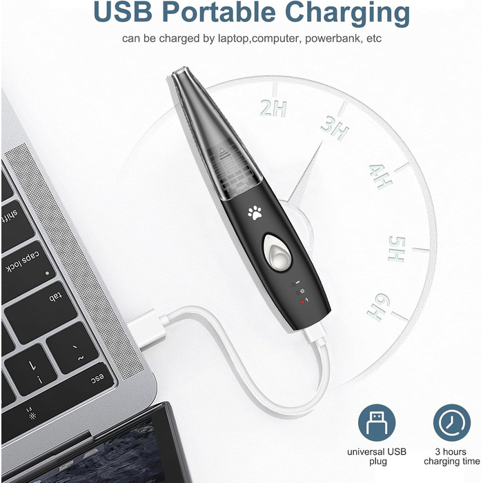 Триммер для собак та котів Ankilo 2-в-1 з пилососом, 6000 об/хв, USB, для догляду за лапами та очима