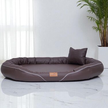 Ортопедичне собаче ліжко Tierlando® Tiffany Easy CLEAN з екошкіри – для великих собак (XL XXL) – гіпоалергенне з анти-шерстю покриттям та Memory Foam – розмір: 115x90 см, колір: коричневий