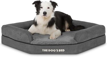 Ортопедичне ліжко для собак з memory foam, водонепроникне, кутове, середнього розміру, чорний плюш, для собак з артритом та дисплазією кульшових суглобів, терапевтичне та підтримуюче