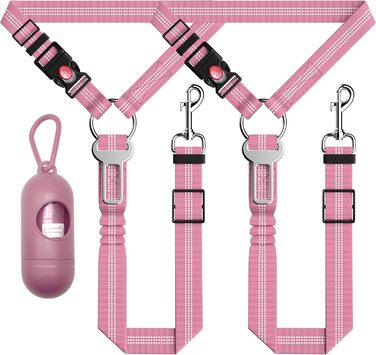 Безпечний поводок для собак у машину Seyezo, 3 шт., регульований, світловідбиваючий, для кріплення до підголів'я, рожевий