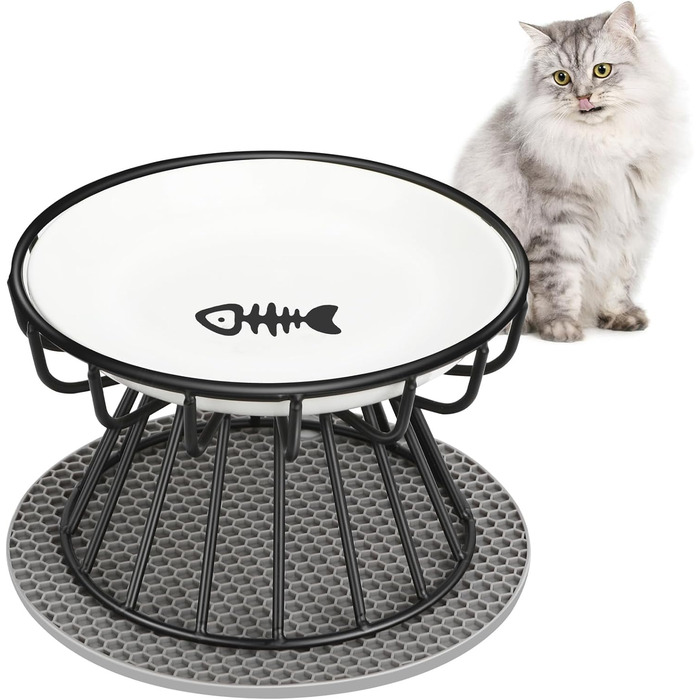Підвищені годівниці для котів Katzennapf Erhöht: 2 шт. з підставки з силікону, металевий стійкий тримач, захист шиї, керамічні миски для корму та води
