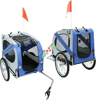 Складаний велопричіп для собак, Oxford-тканина, з ременем безпеки та прапорцем, 137*73*90см (блакитно-сірий)