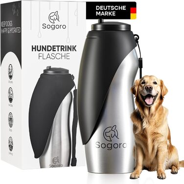 Водяна пляшка для собак Sogoro 700 мл - не протікає, з нержавіючої сталі - портативна, для всіх порід