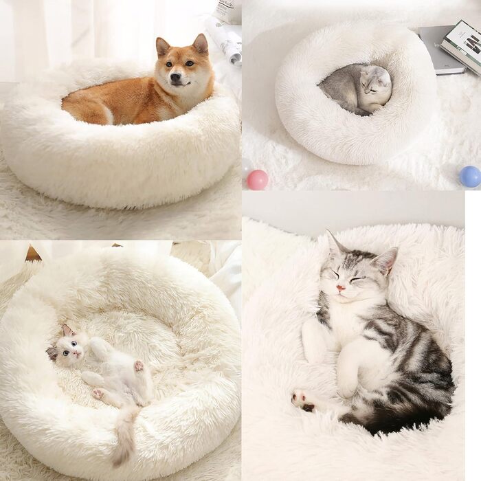 М'яке кругле ліжко для котів та собак. Ліжко-подушка для тварин, 70см, біле. Підходить для котів та собак середніх розмірів. Легко миється.