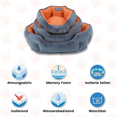 Ортопедичне ліжко для собак Santorini - ізольоване двостороннє ліжко з ефектом пам'яті, знімає навантаження на суглоби, підходить для осені та зими (M - 60 x 50 x 20 см, помаранчевий / сірий)
