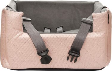 Автокрісло для собак, котів та інших тварин | М'яке автоліжко на заднє сидіння | З штучної шкіри, колір металевий рожевий, розмір M (47x40 см)