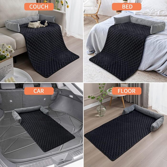 М'яке ліжко-матрац для собак і котів з велюру, антиковзаюче, миється, 75x120 см, сірий/чорний