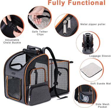 Рюкзак-переноска для собак та котів, сірий, розширюваний, для подорожей літаком