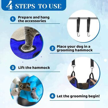Гамак для грумінгу собак PatiencET, гамак для догляду за тваринами для котів та собак, тримач для стрижки нігтів, петля для котів для стрижки нігтів з кусачками/триммером для нігтів, пилка для нігтів, гребінець для тварин XS