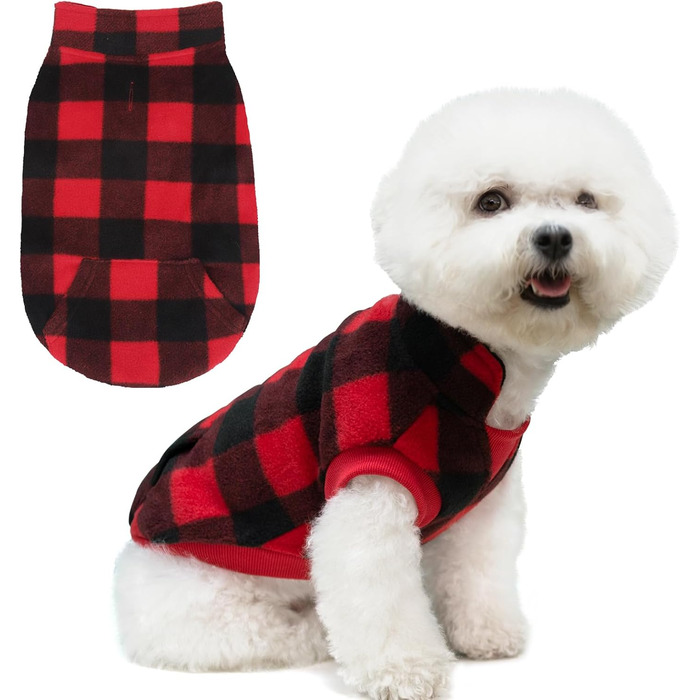 Тепла флісова жилетка для собак Plaid Hundeweste - червона, з кишенею, для зимових днів