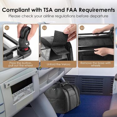 Сумка-переноска для тварин з екошкіри на колесах, для собак та котів до 6,8 кг, підходить для авіаперельотів, кемпінгу (чорна)