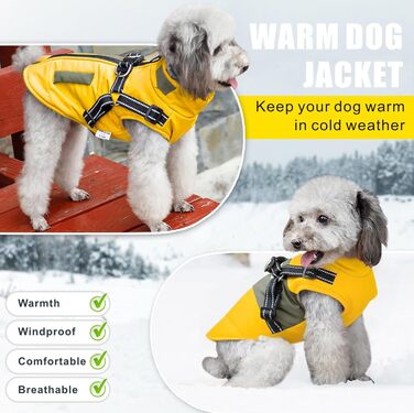 Зимова куртка для собак, вантажний бренд Ware, світловідбиваюча, водонепроникна жилетка для цуценят, тепла, з шлейкою для собак малих та середніх розмірів (XXL, жовта)