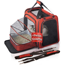 Транспортна переноска для котів You Decide Munich Cat Premium Suite LX (червона) з туалетом, складна