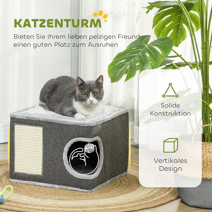 Когтеточка-віш, тунель PawHut 35 см, сизаль, для котів до 6 кг, темно-сірий/кремовий