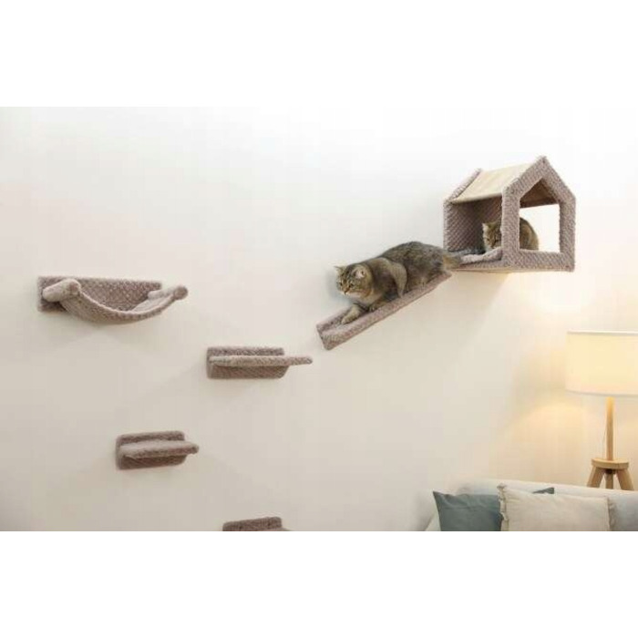 Стіновий ігровий комплекс для котів Kerbl Monte Baldo: будинок, лежанка, полиця та дряпачка (6 елементів)