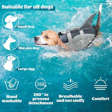 Жилет для плавання собак, жилет для тварин у вигляді акули, жилет для собак (S)