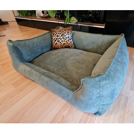 Собаче ліжко з еко-замші Hundebettenmanufaktur Velluto, зелене Alcantara, 80x60 см, знімний чохол, пране, вибір розміру