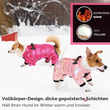 Водонепроникний зимовий пуховик для собак AOFITEE, теплий костюм для снігу, жилет з флісу, куртка для холодної погоди з світловідбиваючими смугами, вітрозахисний одяг для маленьких собак, колір рожевий, розмір Medium