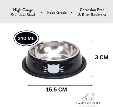 PAWPOURRI Миски для котів з нержавіючої сталі, протиковзкі, 2 шт. (230 мл, синій та червоний)