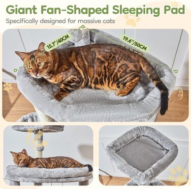 Дерево для котів Taoqimiao 183 см, велике XXL, з будиночком, гамаком, стійке, сірого кольору MS045W