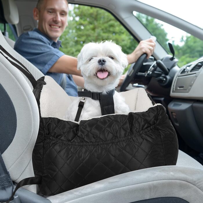 Автокрісло для собак Eikuavons, чорне, 47x47x21 см. З кишенями та шнуром для прив'язування. Підходить для маленьких собак