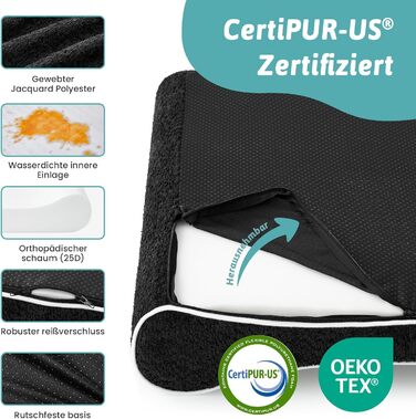 Лежанка для собак, 76x50x12 см, з високим бортиком - ортопедичний лежак для собак з корисного, водовідштовхувального та неслизького матеріалу у формі човна, підходить для собак до 16 кг, чорна, S (76x50x12 см)