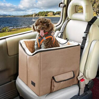 Автокрісло для маленьких собак Petsfit, знімне, з двостороннім матрацом, для заднього сидіння, з ременями безпеки та кишенею, розмір S, колір хакі