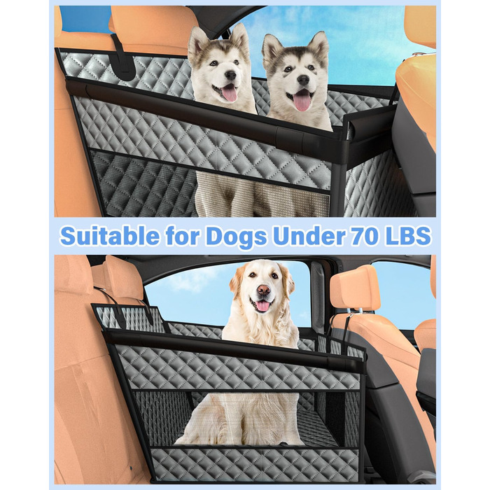 Автомобільний сидіння для собак великих порід, подовжувач заднього сидіння, складаний, водовідштовхувальне оксфордське полотно, неслизьке дно, захист по периметру, міцна підтримка, сірий