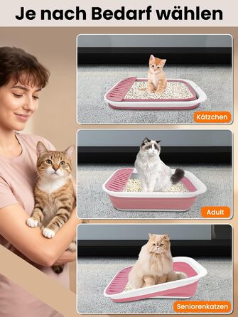 Складаний лоток для котів з низьким входом, великий розмір XL (53×40×14 см), рожевий