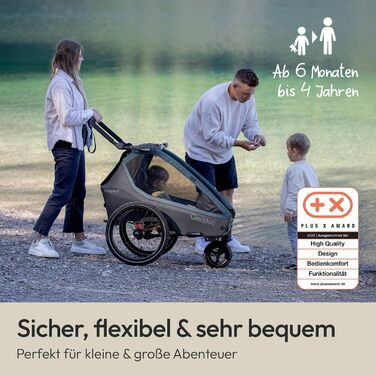 Qeridoo Kidgoo 2: Причіп для велосипеда на 2 дітей з підвіскою та системою ARS, коляска-візок, причіп-велосипед для дітей, складаний, 45L, Navy Blue