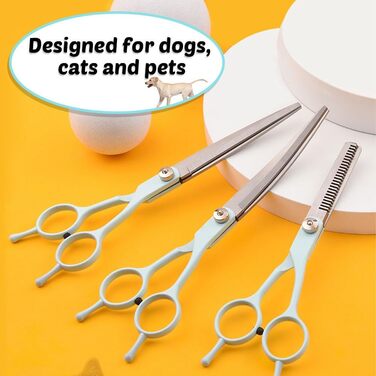 Набір професійних ножиць для грумінгу собак та котів 5-в-1, нержавіюча сталь, з гребінцем для догляду за шерстю, блакитний