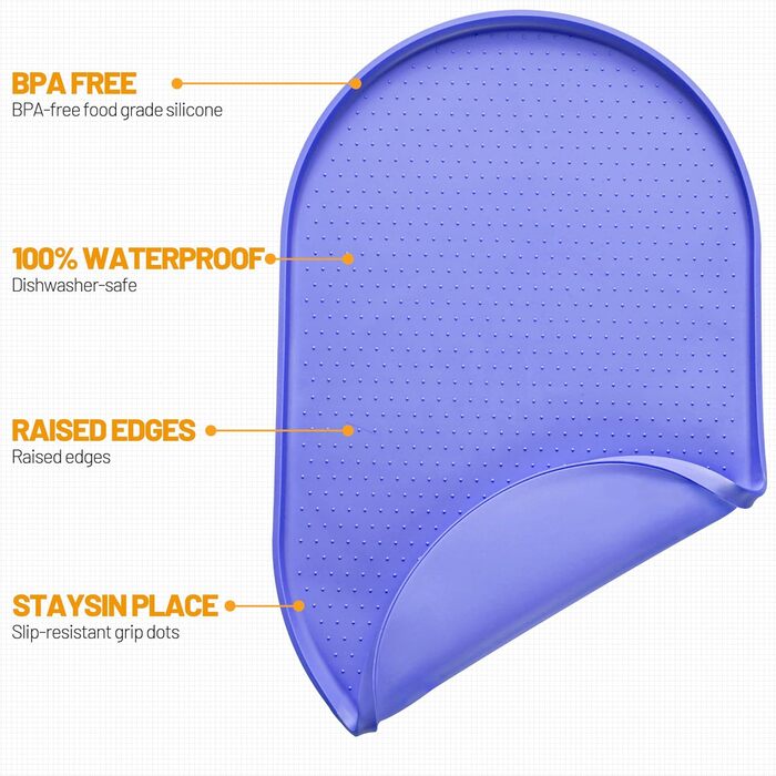 Водонепроникний силіконовий килимок для годівлі собак та котів з високим бортиком, захист від розливу, розміри 48.3 x 19 дюймів та 32 x 24 дюйми